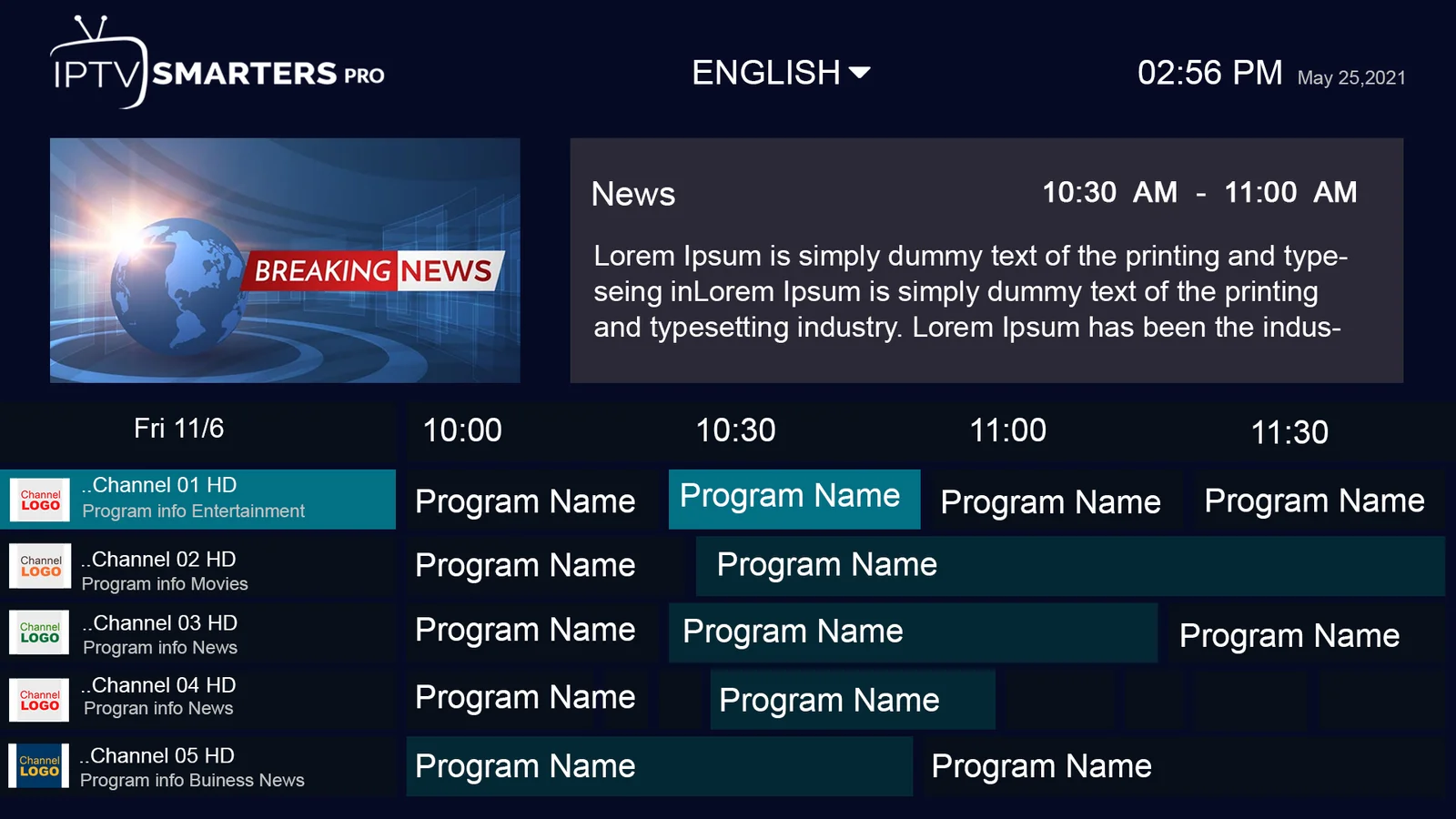 Magic4k IPTV Electronic Program Guide (EPG) with live TV schedule